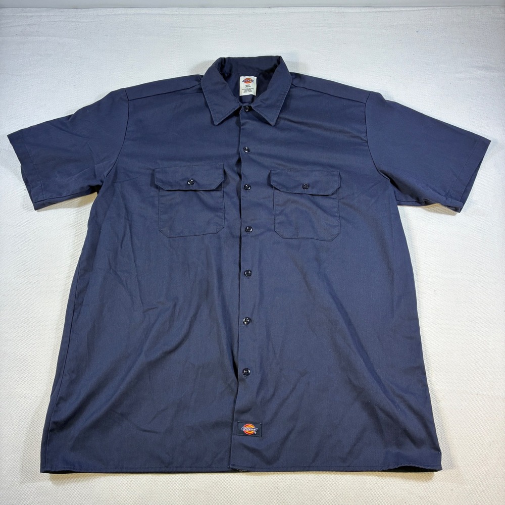 Dickies Men's XL Navy Blue Short Sleeve Work Shirt Button Down‎ Pockets 1574NV